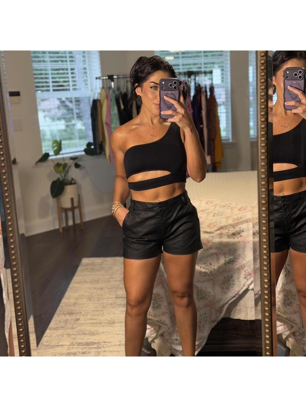Genuine leather shorts French Connection Black High Rise Size 6 [COPY]